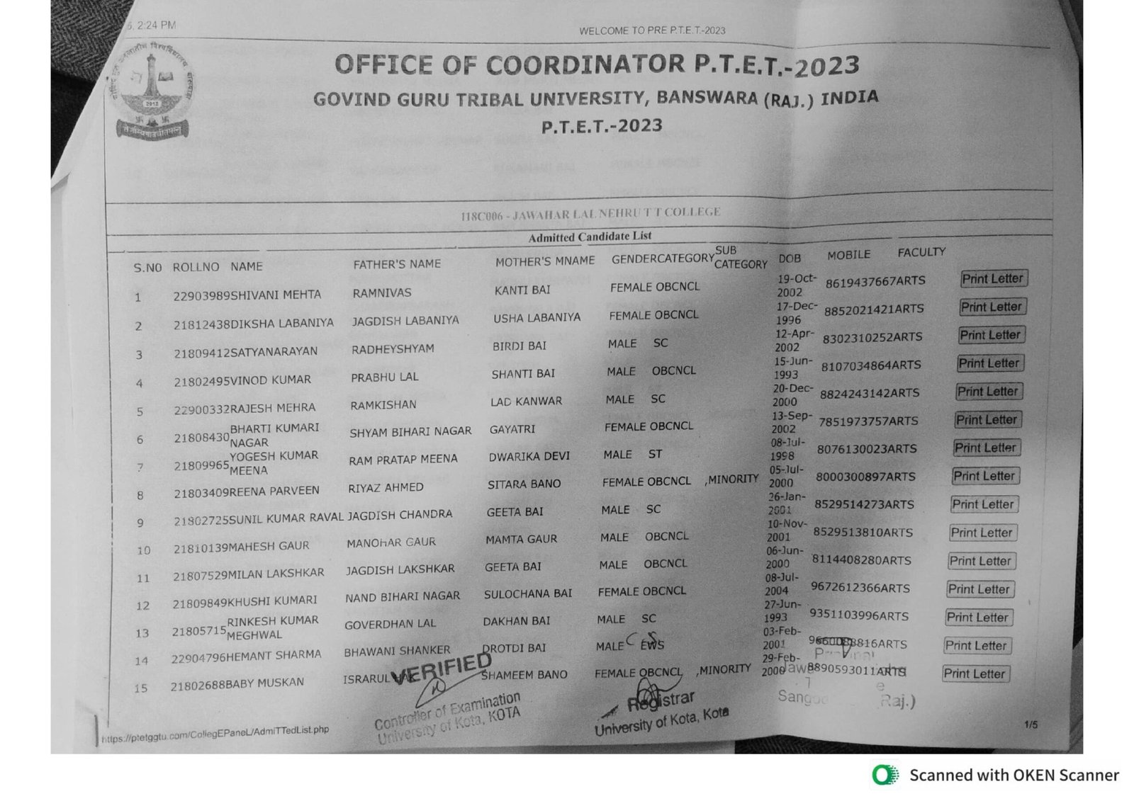 student list t.t. college page 1